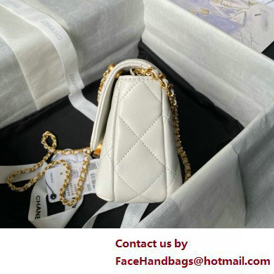 CHANEL Shiny Lambskin, Imitation Pearls  &  Gold-Tone Metal Mini Flap Bag AS4986 white 2025